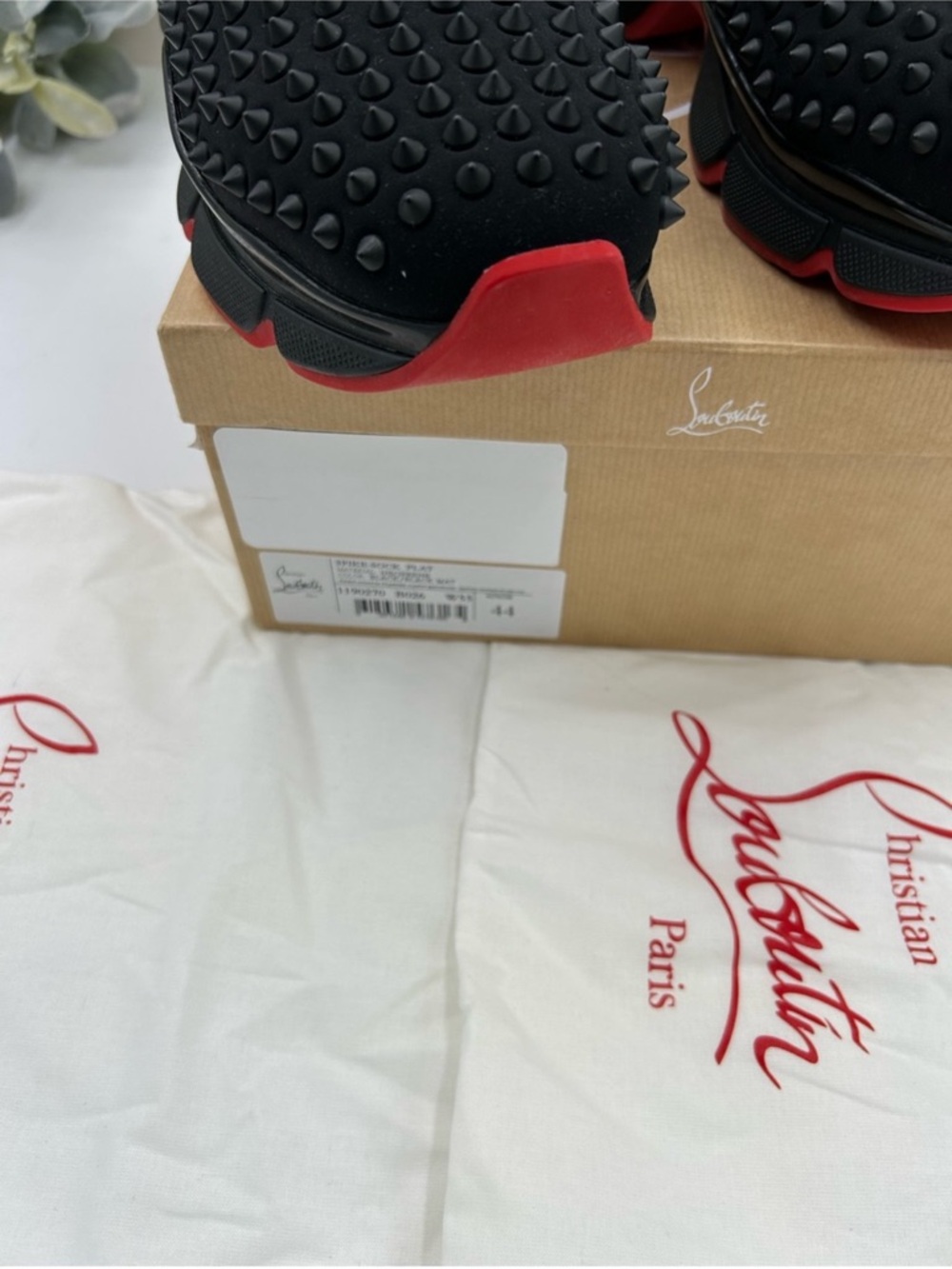 Men’s Christian Louboutin, black spike sock sneaker size 44 made in Italy - Picture 5 of 10